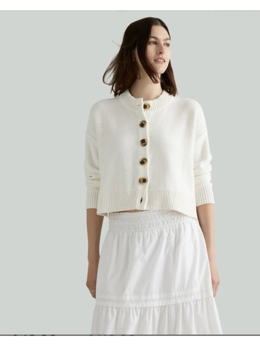 Quince 100% Organic Cotton Cropped Cardigan Ivory Size XS